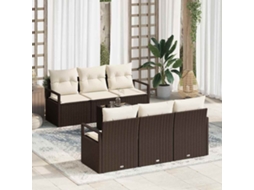 Vidaxl Conjunto De Sofás Com Almofada 7 Pcs Marrom E Creme Vime Pe