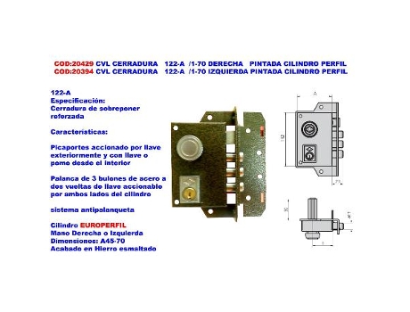 Cvl cerradura   122-a  -1-70 derecha pintada cilindro perfil