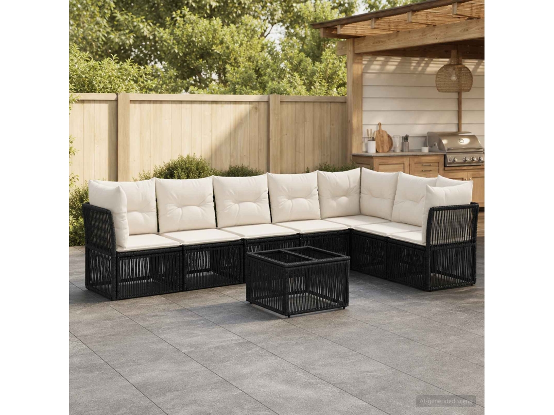 Vidaxl Conjunto De Sofá De Jardim 8 Unid. Preto Vime Pe