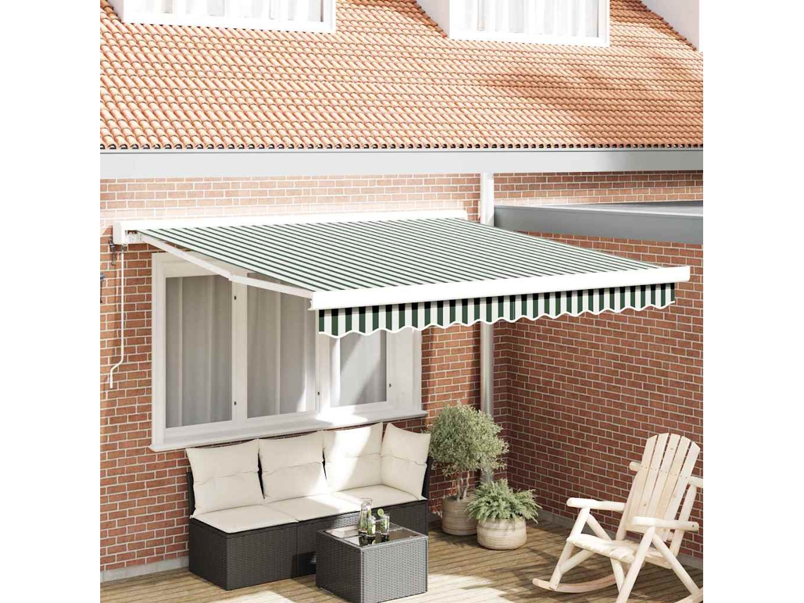 Vidaxl Toldo Retrátil Verde E Branco 350 X 250 X 165 Cm Tecido E Metal