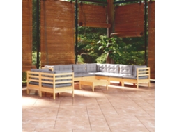 Vidaxl 10pcs Conjunto Lounge De Jardim + Almofadões Cinza Pinho Maciço