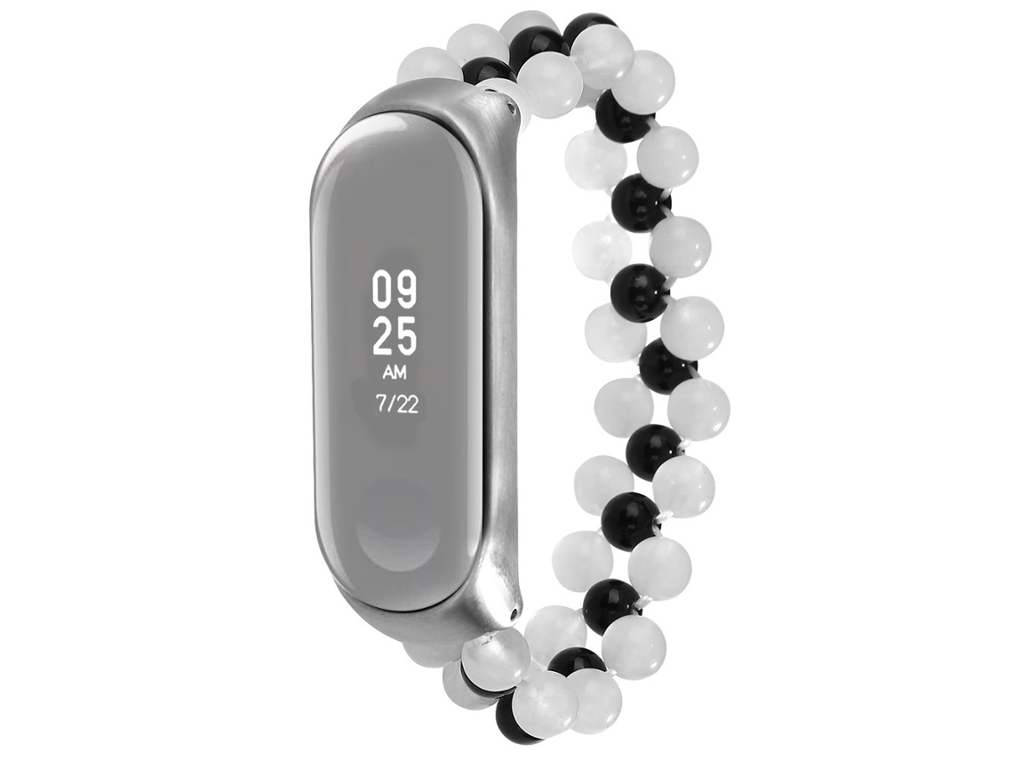 Bracelete de Cuentas Trenzadas Contas de Jade para Xiaomi Mi Band 5/Mi Band 6 Branco/Preto