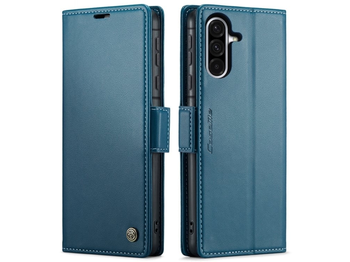 Capa Para Samsung Galaxy A36 De Couro Com Textura De Lichia E Fecho Borboleta Proteção E Rfid Antirroubo Azul