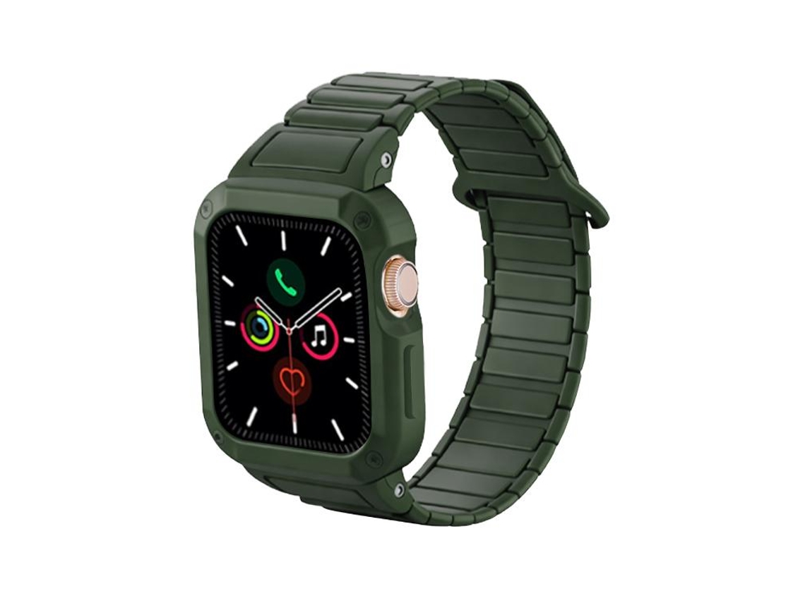 Bracelete Para Apple Watch 42/41/40/38mm - Silicone Com Fecho Magnético Invertido E Capa Tpu Integrada Verde Militar