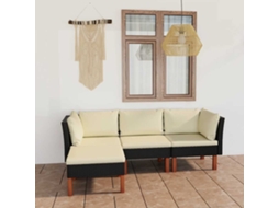 Vidaxl 4 Pcs Conjunto Lounge De Jardim C/ Almofadões Vime Pe Preto