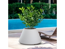 Vaso Stromboli Branco, Redondo E Cônico, Em Resina, Para Plantas De Interior E Exterior, 60 Cm De Diâmetro X 35 Cm De Altura.