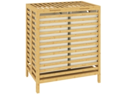 Cesto de Roupa Suja de Bambu com Tampa. 2 Cestas. Dobrável. 64l. Natural e Branco Cremoso Ge