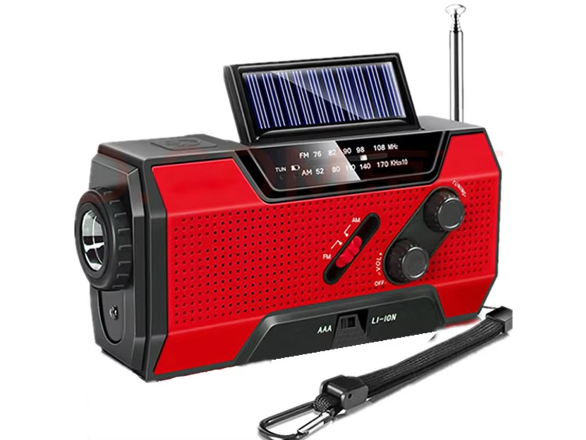 Rádio Portátil Multifunções para Emergências com Solar e Manivela, Vermelho ZYBLSSBB