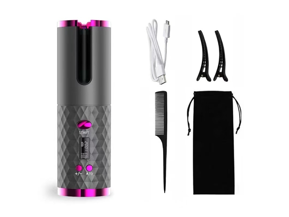 Modelador De Cachos Automático, Chapinha De Cabelo, Modelador De Cachos Sem Fio Com Temporizador E Visor Lcd, Desligamento Automático