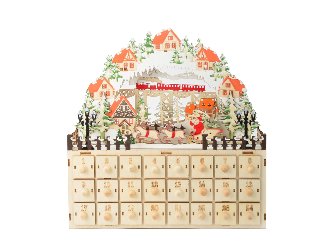 Decoração De Natal Em Madeira Laxiscreed Com Calendário, Guarda-joias Com 24 Gavetas E Necessita De 2 Pilhas Aa