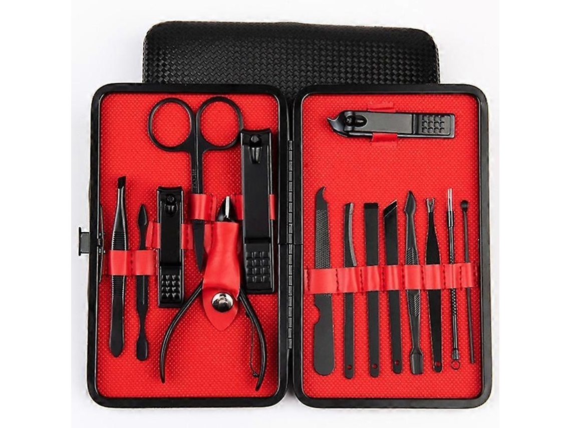 Lurelia Kit De Manicure E Pedicure 18 Peças, Em Aço Inoxidável, Portátil, Com Estojo, Cor Preto, Para Cuidados Pessoais