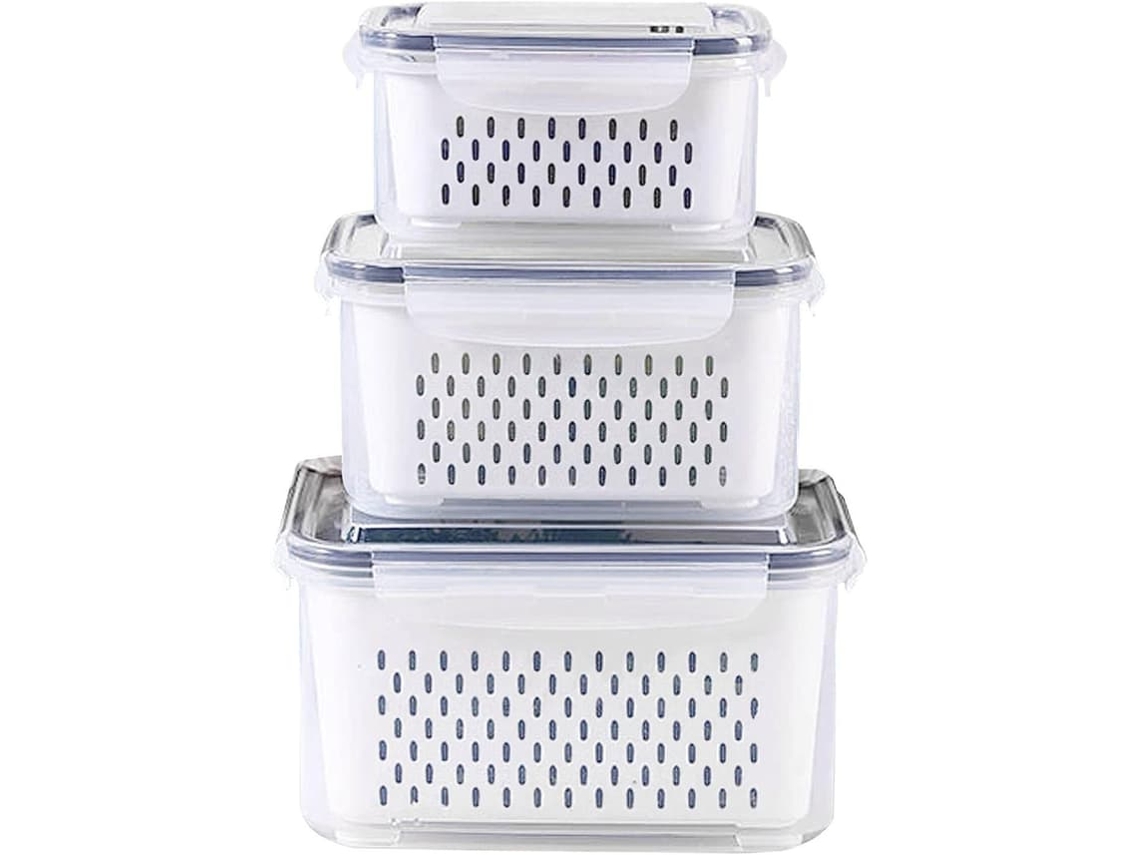 Conjunto De 3 Recipientes Para Armazenamento, 3,15 L, 1,7 L, 0,8 L, Livre De Bpa, Com Tampa, Com Escorredor
