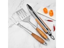 Conjunto De Utensílios Para Churrasco Em Jacarandá Resistente Com Espátula Grossa, Garfo E Pinça De Aço Inoxidável Acessórios Essenciais Slowmoose