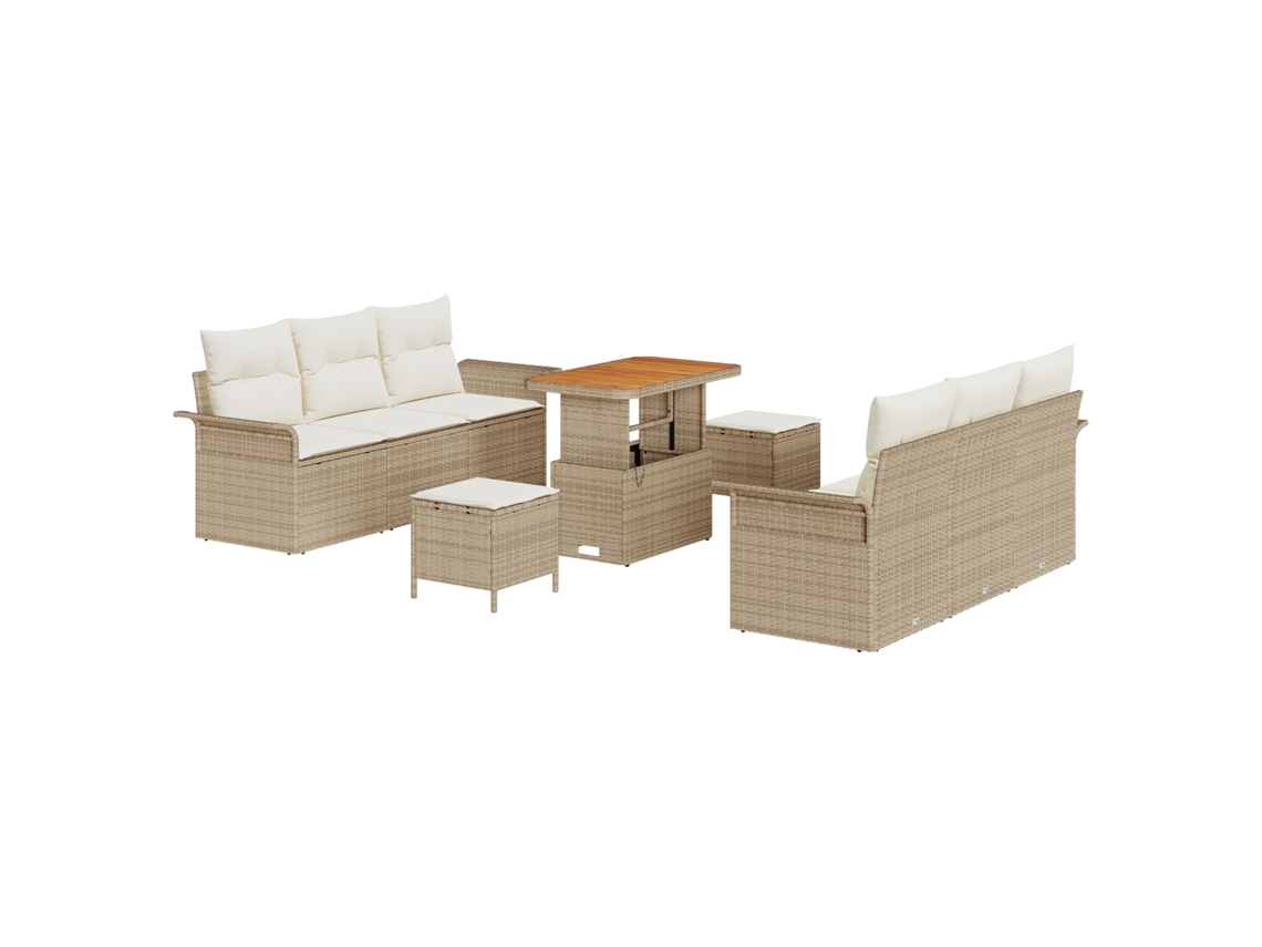 Conjunto 9 Sofá De Jardim Vidaxl Bege Vime Pe (196 X 62 X 85 Cm)