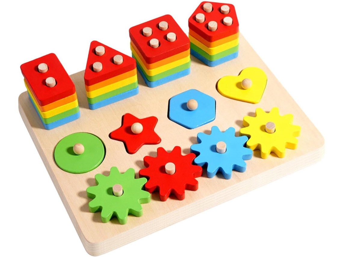 Jogo De Encaixe E Empilhamento Madeira, Além Brinquedo Para Crianças
