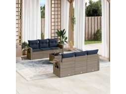 Vidaxl Conjunto De Sofá De Jardim Com 7 Peças E Almofadas Em Rattan Sintético Cinza