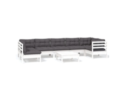 Conjunto de 8 Garden Lounge com Almofadões Pinho Branco MAISON EXCLUSIVE