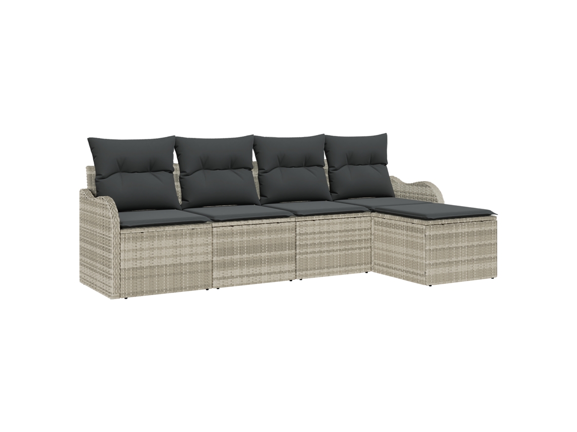 Conjunto 5 Sofá De Jardim Vidaxl Cinzento-claro Vime Pe (231 X 117 X 69 Cm)