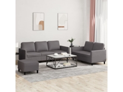 Vidaxl 3 Pcs Conjunto De Sofás C/ Almofadões Couro Artificial Cinzento