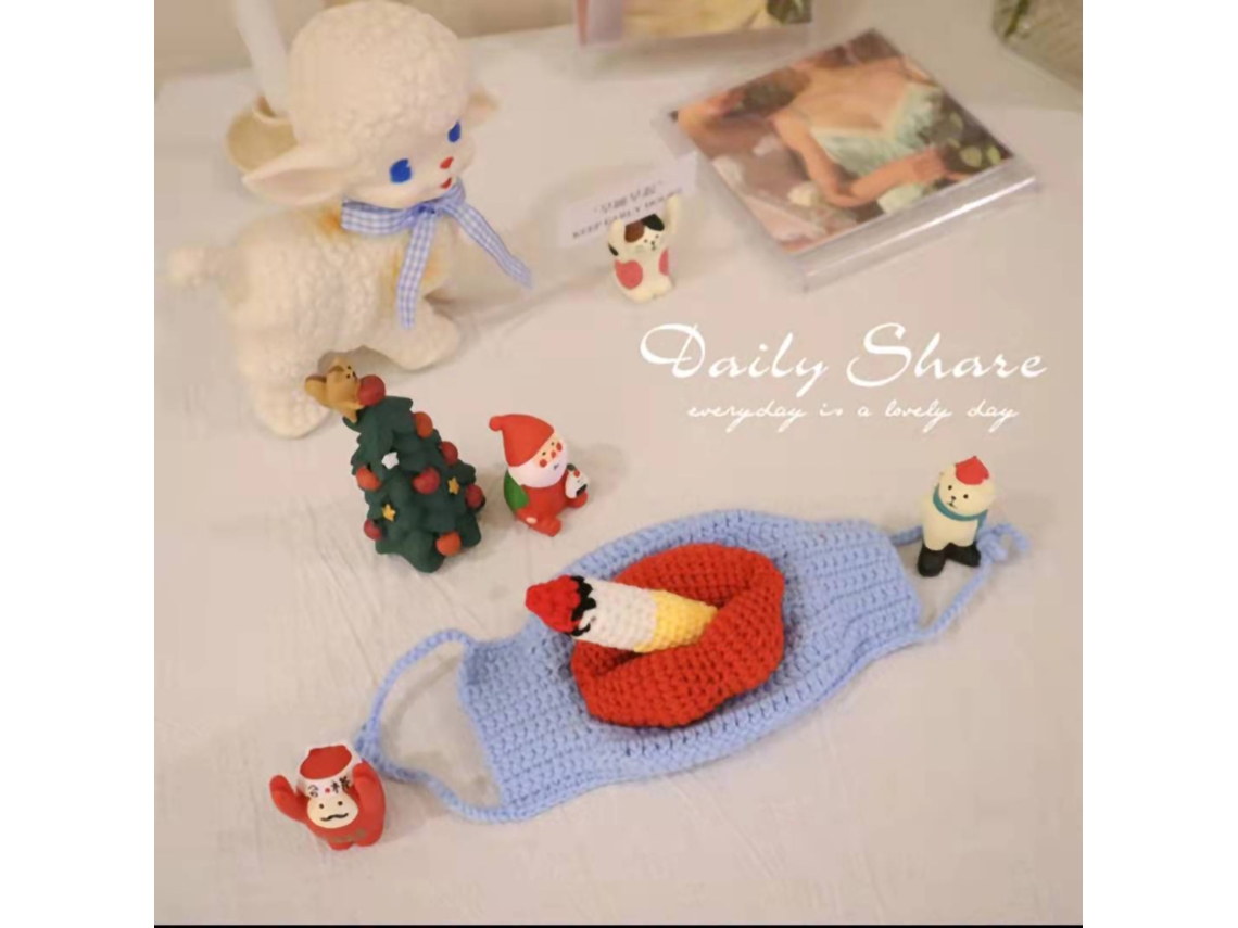 Funny Face Cover Large Red Lips Cigarette Adjustable Soft Knitted Light Blue