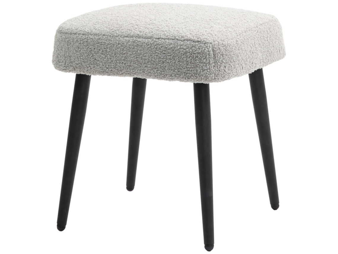 Banco Apoio para os Pés BTFORUS, assento acolchoado, visual cashmere, pernas de aço, 42x42x44cm, cinza claro