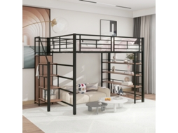 Cama Alta LYYTUNG com Amplo Espaço de Armazenamento e Design Juvenil (140x200 cm)