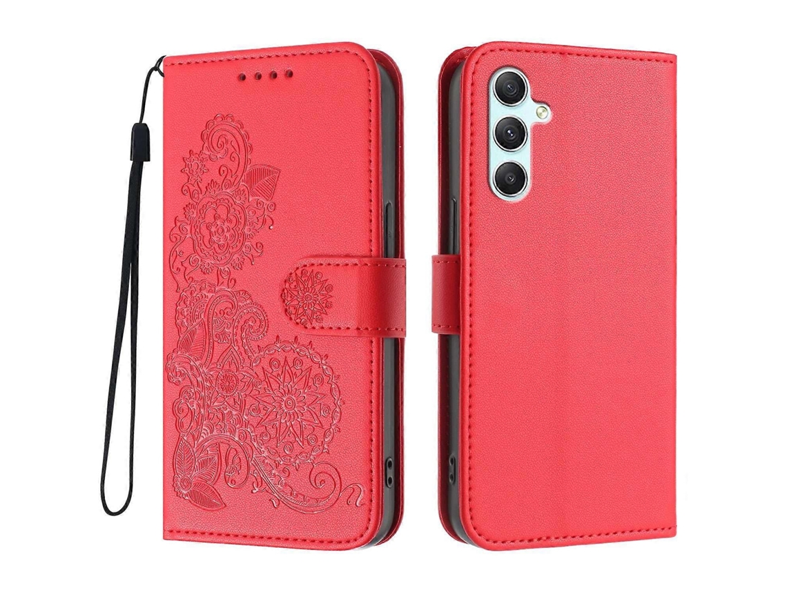 Capa Tipo Carteira De Couro Com Flor De Mandala E Alça Para Samsung Galaxy A34 5g