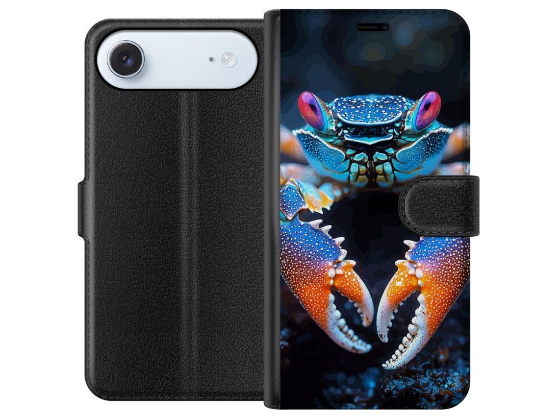 Capa Carteira Compatível Com Apple Iphone Air. Close-up De Um Caranguejo Em Tons De Azul E Laranja Com Garras Detalhadas E Foco Nítido.