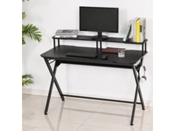 Mesa Gaming HOMCOM Com suporte para monitor e fones (140 x 60 x 90 cm - MDF - Preto)