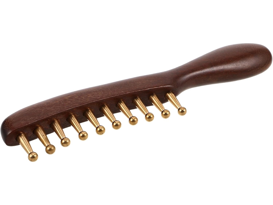 Caneta de massagem Random Cor Wood com dentes longos de cobre natural.