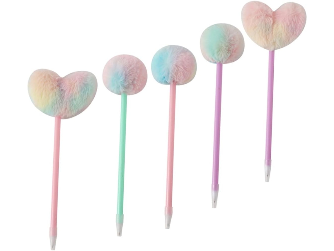 Canetas Com Pompom E Design Adorável Em Formato De Coração, Feitas De