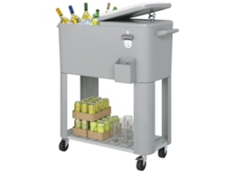 Carrinho Refrigerador De 76l Com Rodas Prateleira Abre-garrafas Coletor De Tampas Dreno E 2 Alças Para Pátio Festa 92x39x81 Cm