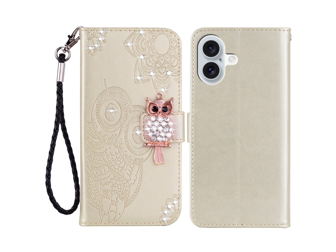 Capa Em Couro Pu Para Apple Iphone 16 Plus - Ouro