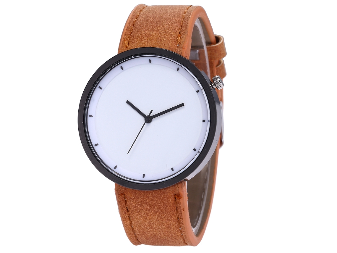 Reloj De Cuarzo Para Hombre Con Correa De Cuero Pu Resistente Al Agua (café Claro)