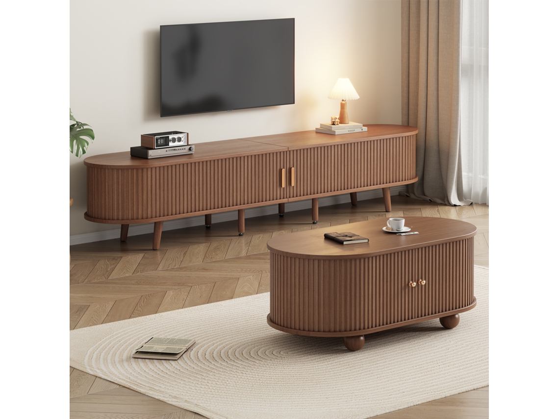 Conjunto Tv Móvel 175x40x42 cm com Arrumação e Mesa de Centro Nogueira MOBRIO