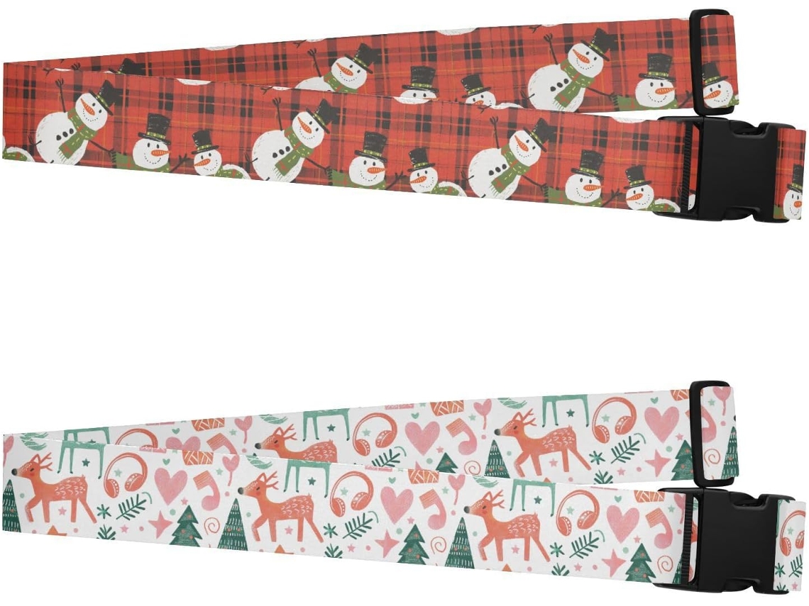 Conjunto De 2 Alças Bagagem Com Boneco Neve Em Xadrez Vermelho Pulseiras Mala Ajustáveis E Versáteis Acessório Viagem