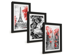 Composição De Quadros Torre Eiffel, Pinturas Cinza Espelharte (3 Peças 20x30 Cm)