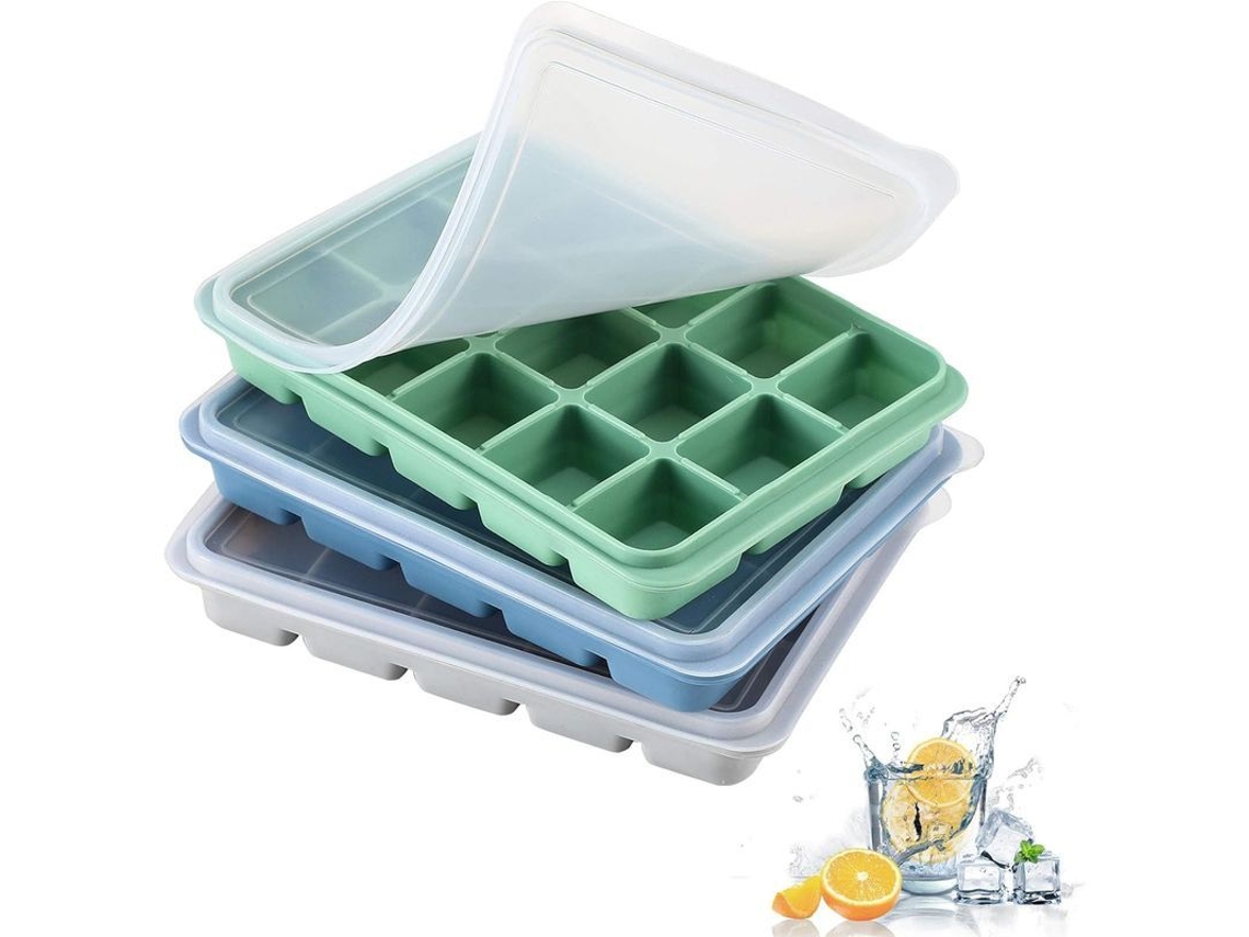 3 Moldes De Gelo De Silicone Com Tampa Anti-vazamento, 45 Cubos, Liberação Fácil, Reutilizáveis