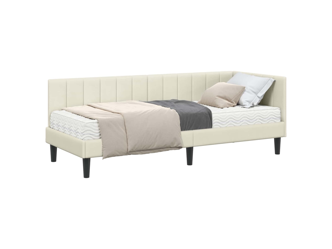 Conjunto de 2 Estruturas de Cama de Canto com Colchão Creme Veludo MAISON EXCLUSIVE