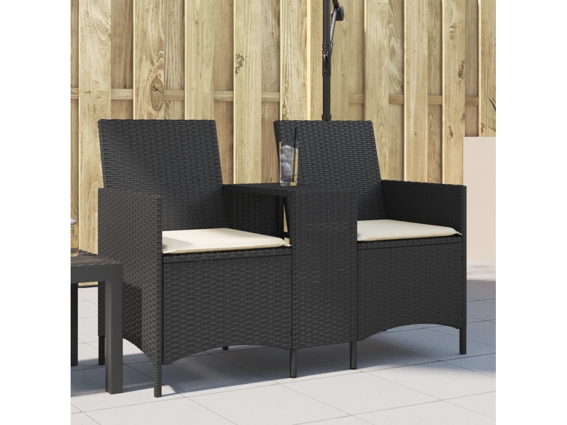 Sofã¡ De Jardim C/ Mesa E Almofadões 2 Lugares Vime Pe Preto Dkd Home Decor