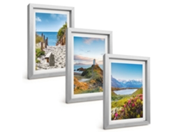 Composição De Quadros Na Paredepraia, Farol, Montanhas, Flores Moldura Prateada Quadros Para A Sala De Estar Espelharte (3 Peças 20x30 Cm)