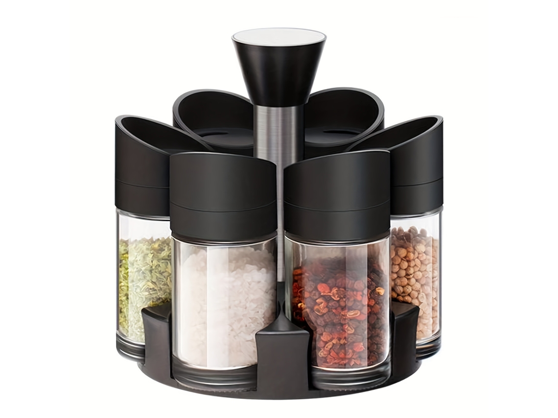 Suporte Giratório para Seis Temperos em Pó, Ideal para Armazenar Especiarias e Condimentos na Cozinha. MDUG