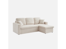 Sofá-cama De Canto Convertível Em Tecido Boucle, 3 Lugares E Baú, Creme