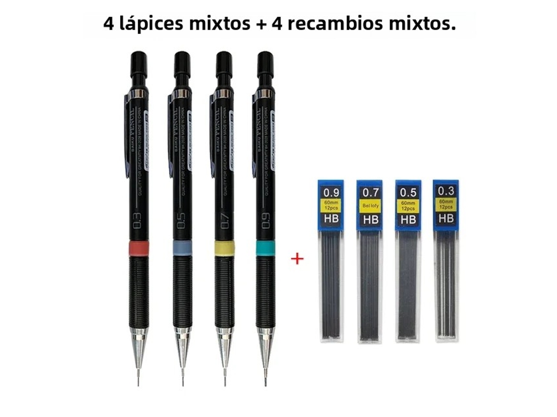 Conjunto Completo De Quatro Lapiseiras Mecânicas Com Minas Substituíveis E Sistema Automático De Troca De Cerdas.