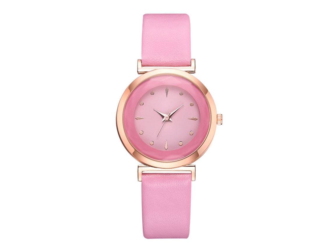 Relógio de Pulso Feminino Casual de Quartzo com Pulseira de Pu Rosa Mostrador Redondo