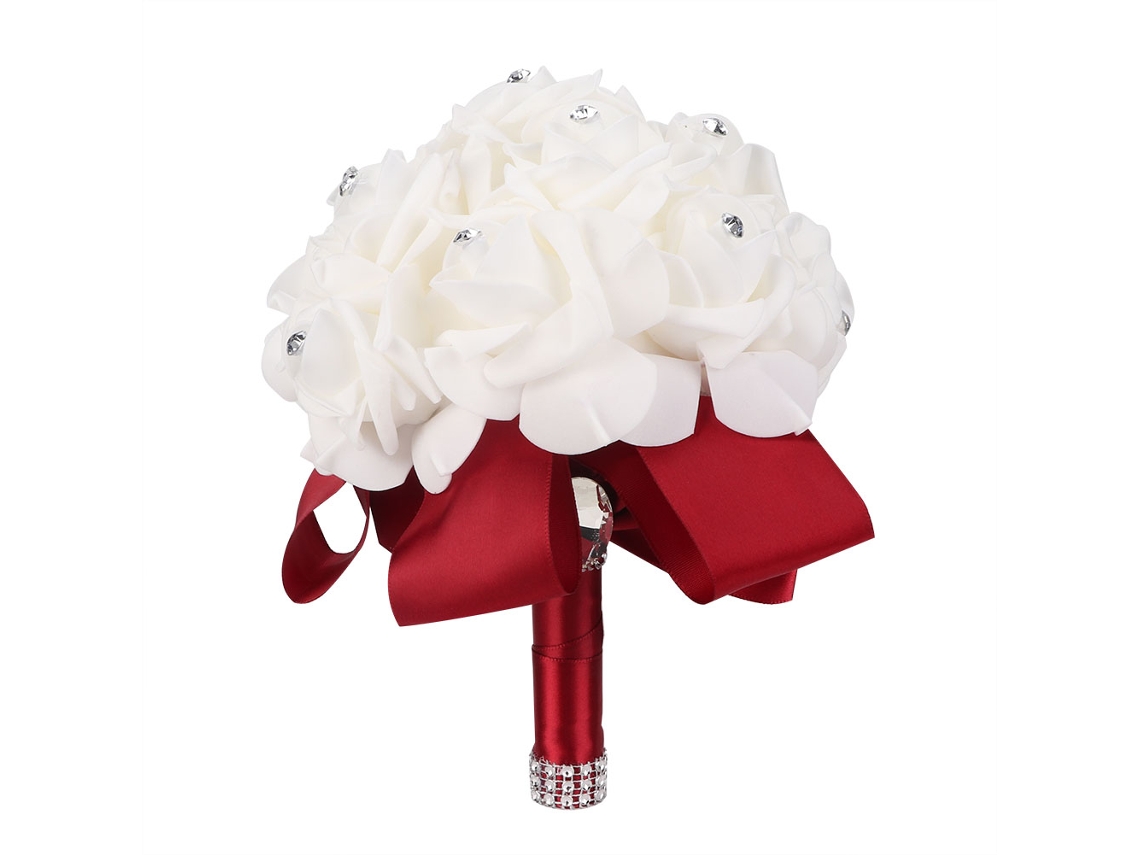 Buquê De Noiva Com Flores Falsas De Cristal Vinho Tinto