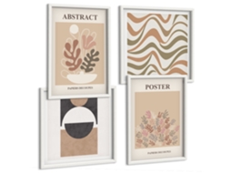 Composição De Quadros Abstrações Vegetais Estilosas Espelharte (4 Peças)