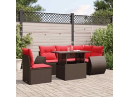 Vidaxl Conjunto De Sofá De Jardim Com 6 Peças E Almofadas Em Rattan Sintético Marrom