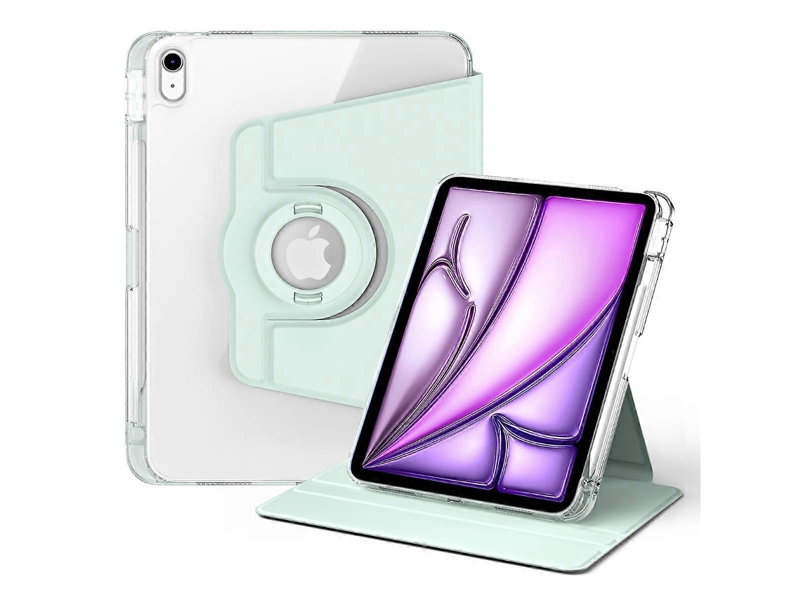 Capa de couro sintético com suporte giratório para iPad Air 11 (2024), capa transparente verde claro Hengrongshen (2025)