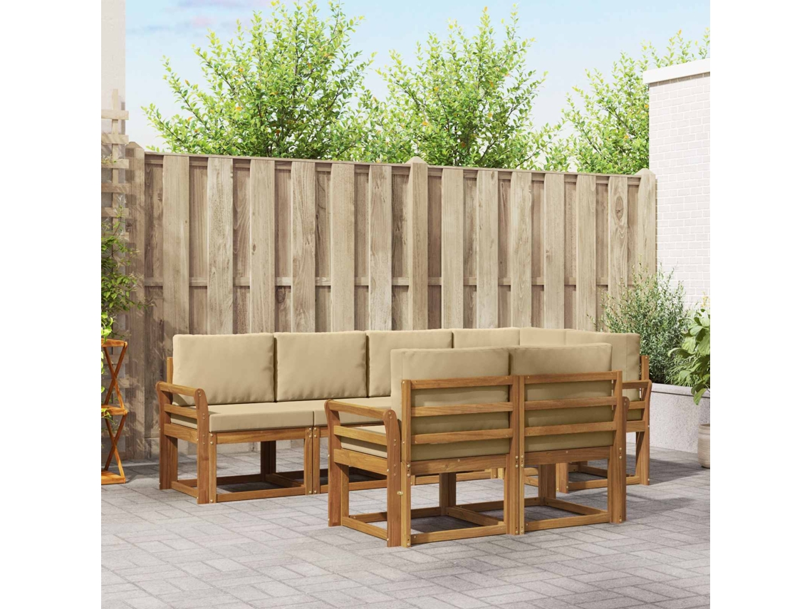 Vidaxl Conjunto De Sofás Para Exterior 7 Pcs Natural E Bege